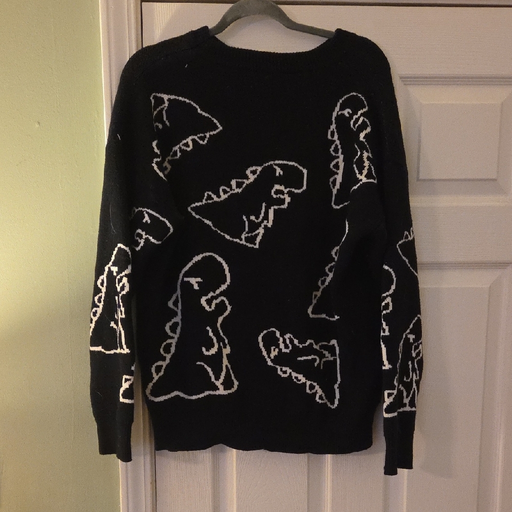 Black Sweater with Dinosaur Pattern